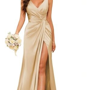 Luxurious Satin Champagne Bridesmaid/Evening Gown